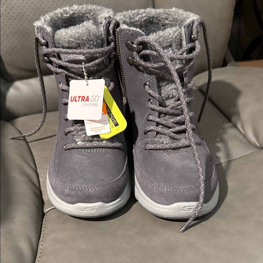 Skechers Charcoal Grey Boots. Size 5M. Side zipper. Never worn.